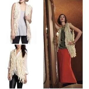 Anthropologie McGinn Fringe Knit Rave Vest Cream Statement SZ M NWT Boho Glam